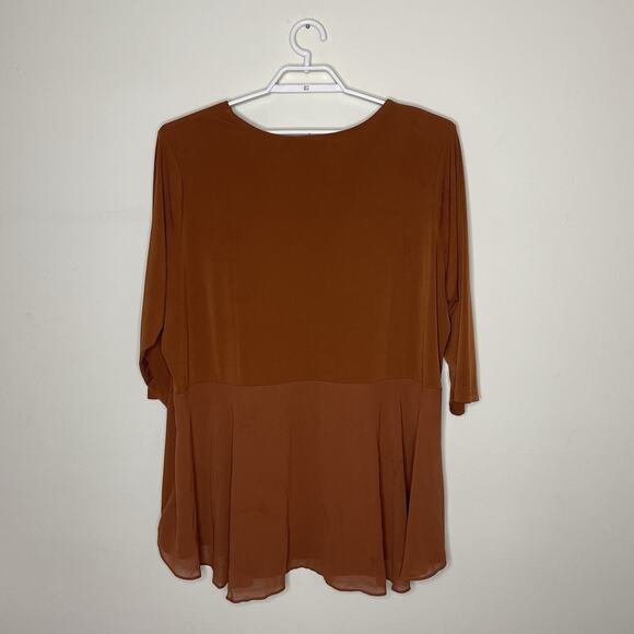 SUSAN GRAVER Burnt‎ Orange Liquid Knit Chiffon Flowy Back Blouse Tunic Boho 3X - Picture 5 of 9